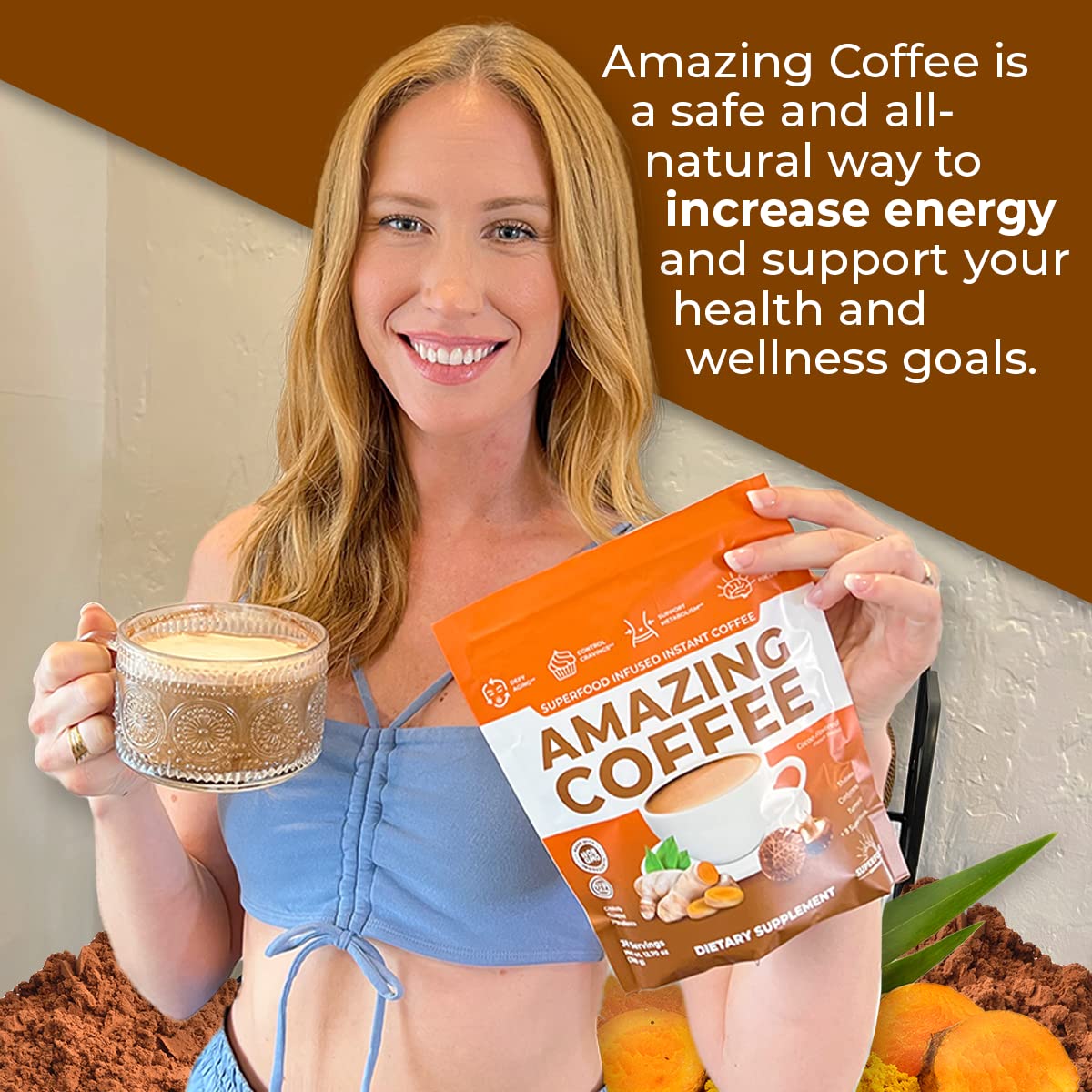 Superfoods Company Amazing Coffee cocoa flavor cup supports metabolism and cravings throughout the day.