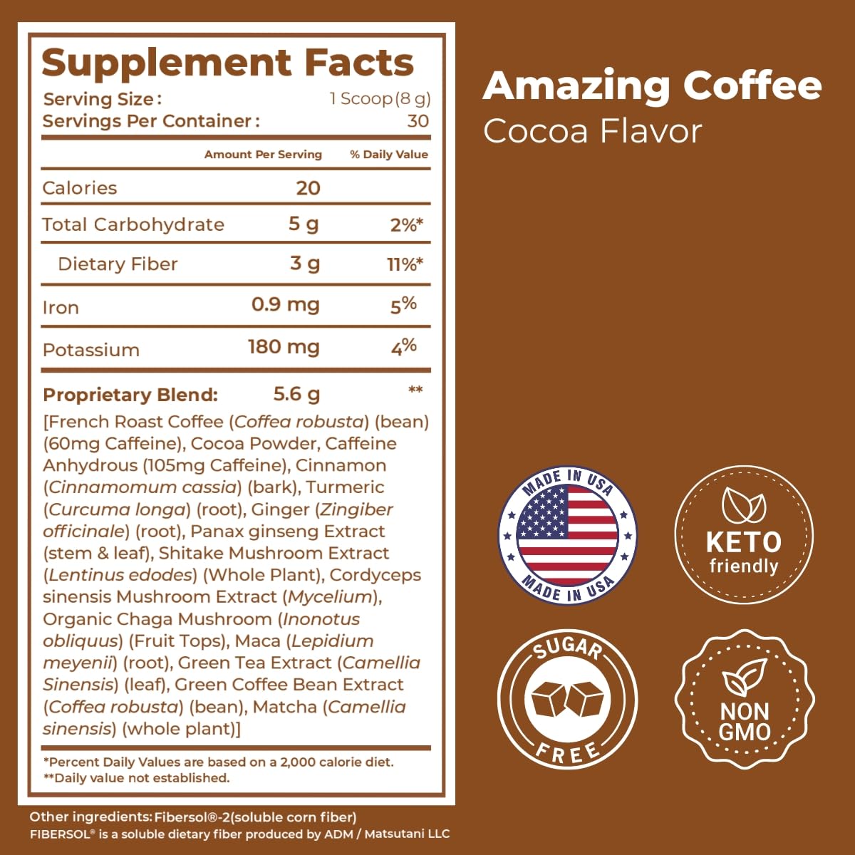 Superfoods Company Amazing Coffee 12-superfoods blend supports alertness, metabolism, and mood during work.