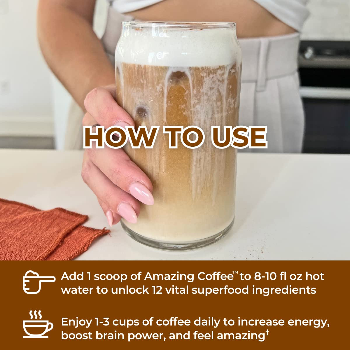 Superfoods Company Amazing Coffee sugar-free formula provides sustained energy without artificial sweeteners.