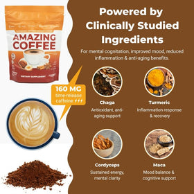 Superfoods Company Amazing Coffee USA-made in FDA-registered facility with globally sourced ingredients.