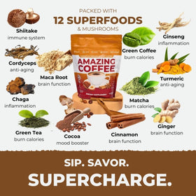 Superfoods Company Amazing Coffee cafe-style aroma helps start mornings with a calm, steady energy.