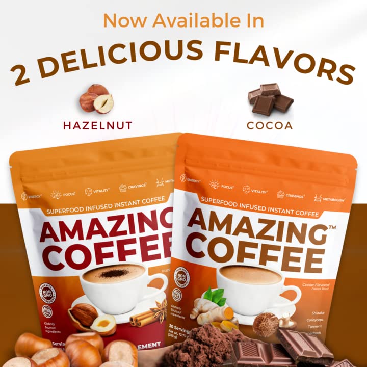 Superfoods Company Amazing Coffee gluten-free, dairy-free, vegan blend suits dietary needs.