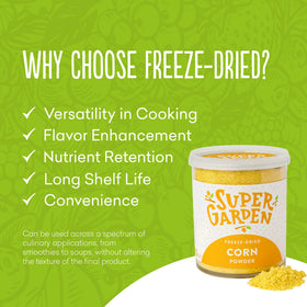 Supergarden freeze-dried corn powder package ready for baking and cooking.