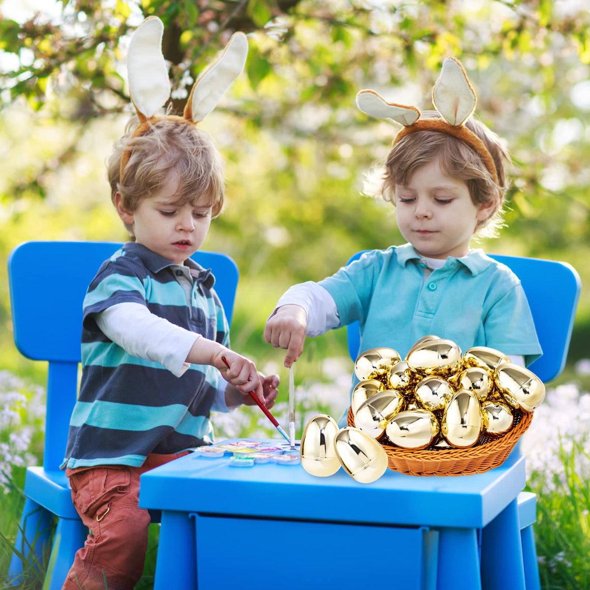 Supernal golden egg on table decor for Easter-themed event.