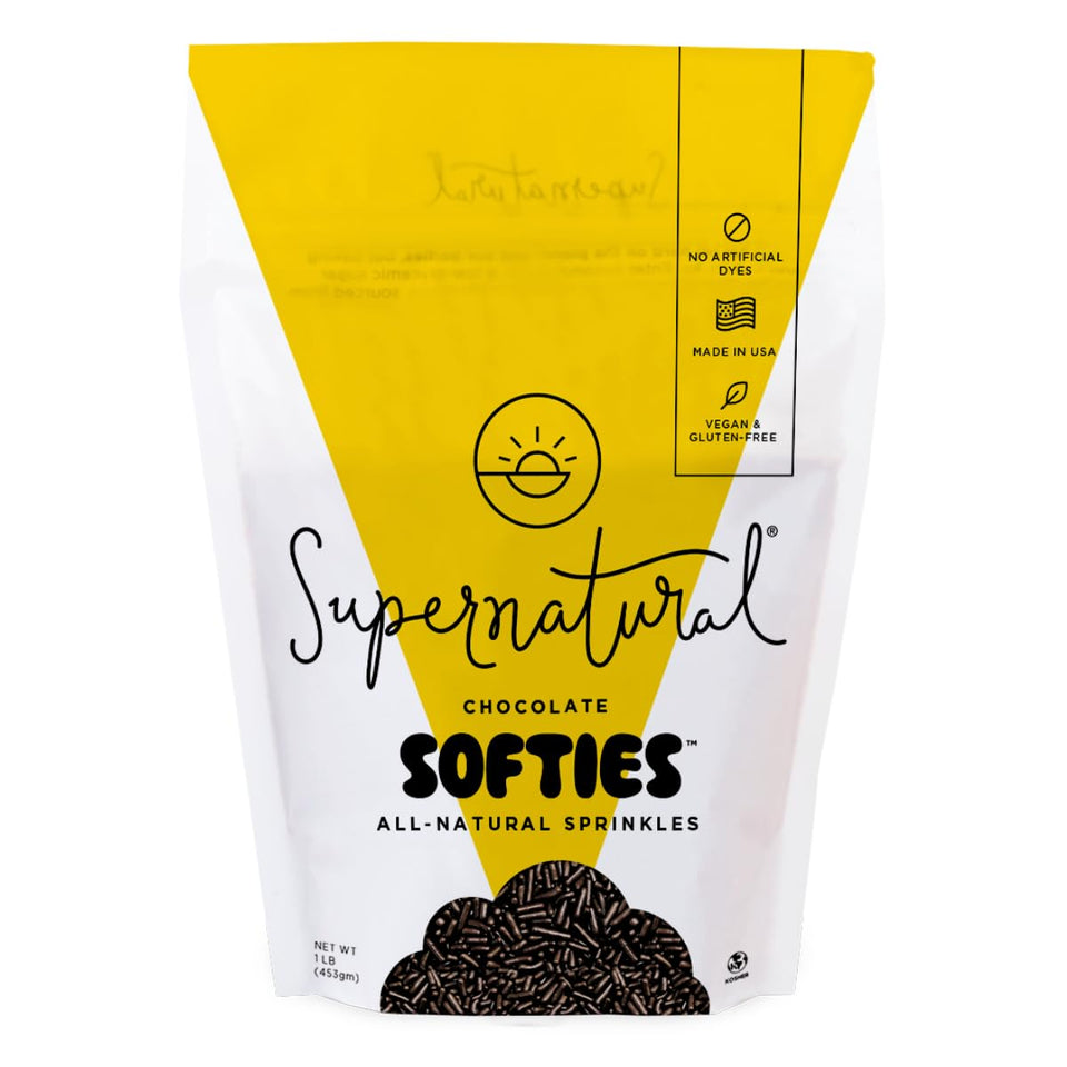 Supernatural Chocolate Softies Sprinkles jar close-up for premium dessert decoration