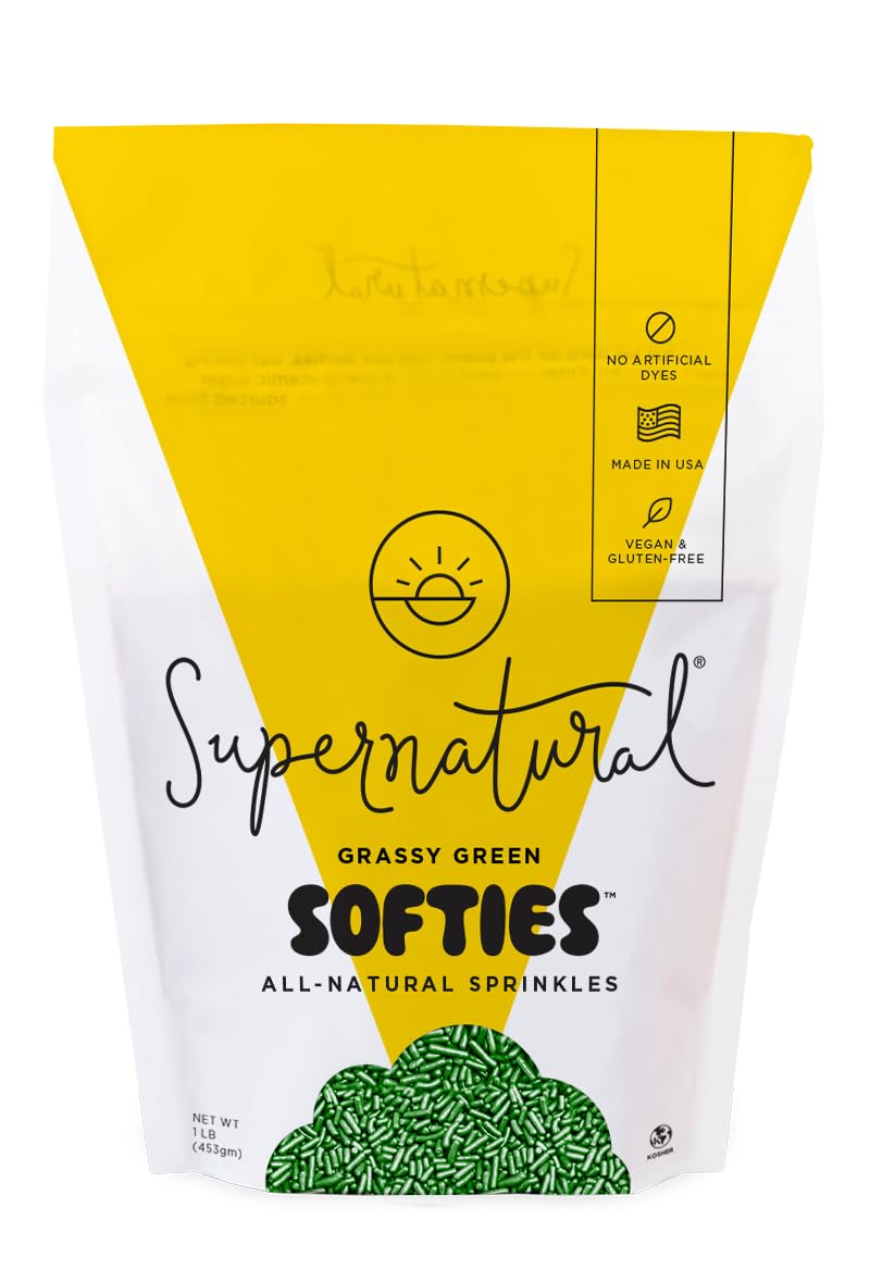 Supernatural Grassy Green Softies jar front with dye-free color for desserts