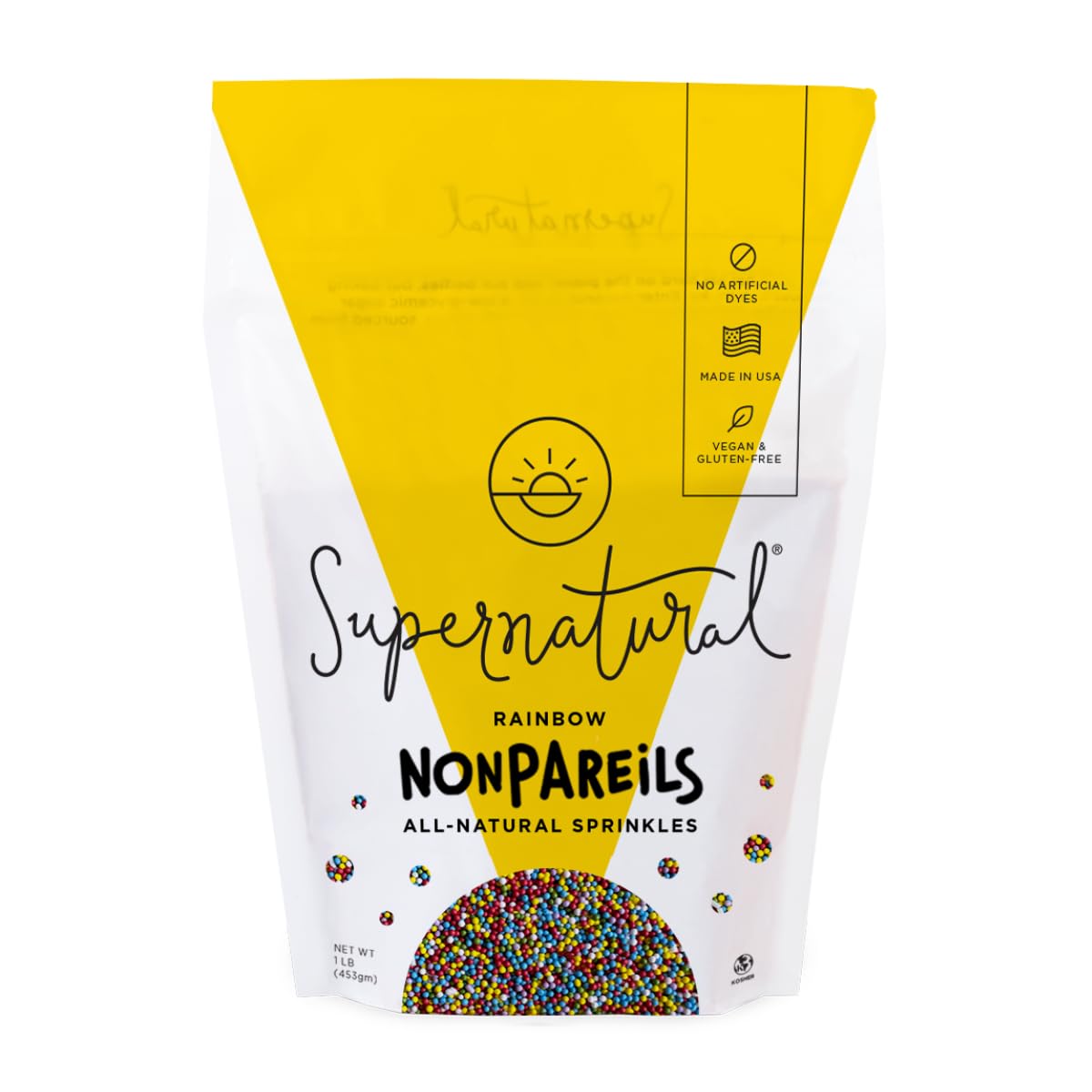 Supernatural Rainbow Nonpareils pour from bag for dye-free color on pastries