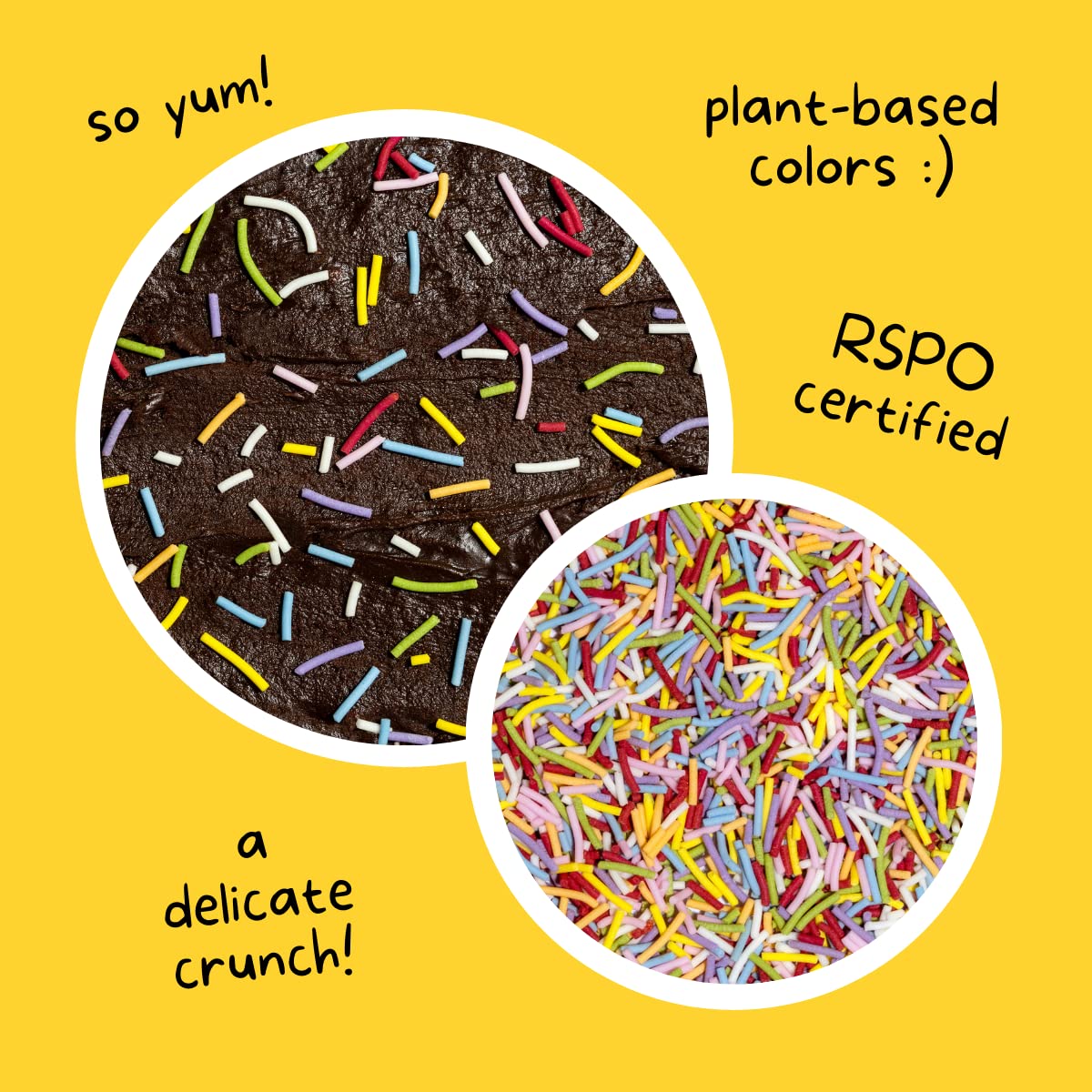 Supernatural sprinkles color closeup highlights plant-based hues and natural ingredients.