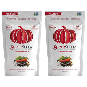 SuperSeedz pumpkin seeds bag ready snack with bold spicy flavor for on-the-go crunch.