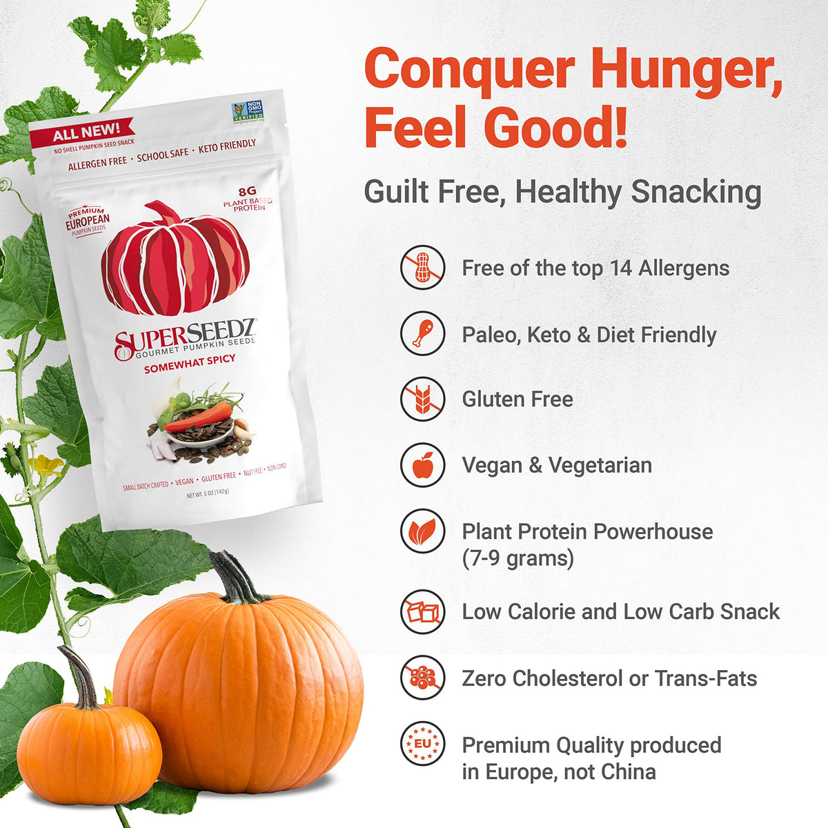 SuperSeedz pumpkin seeds bowl snack highlighting crunchy texture.