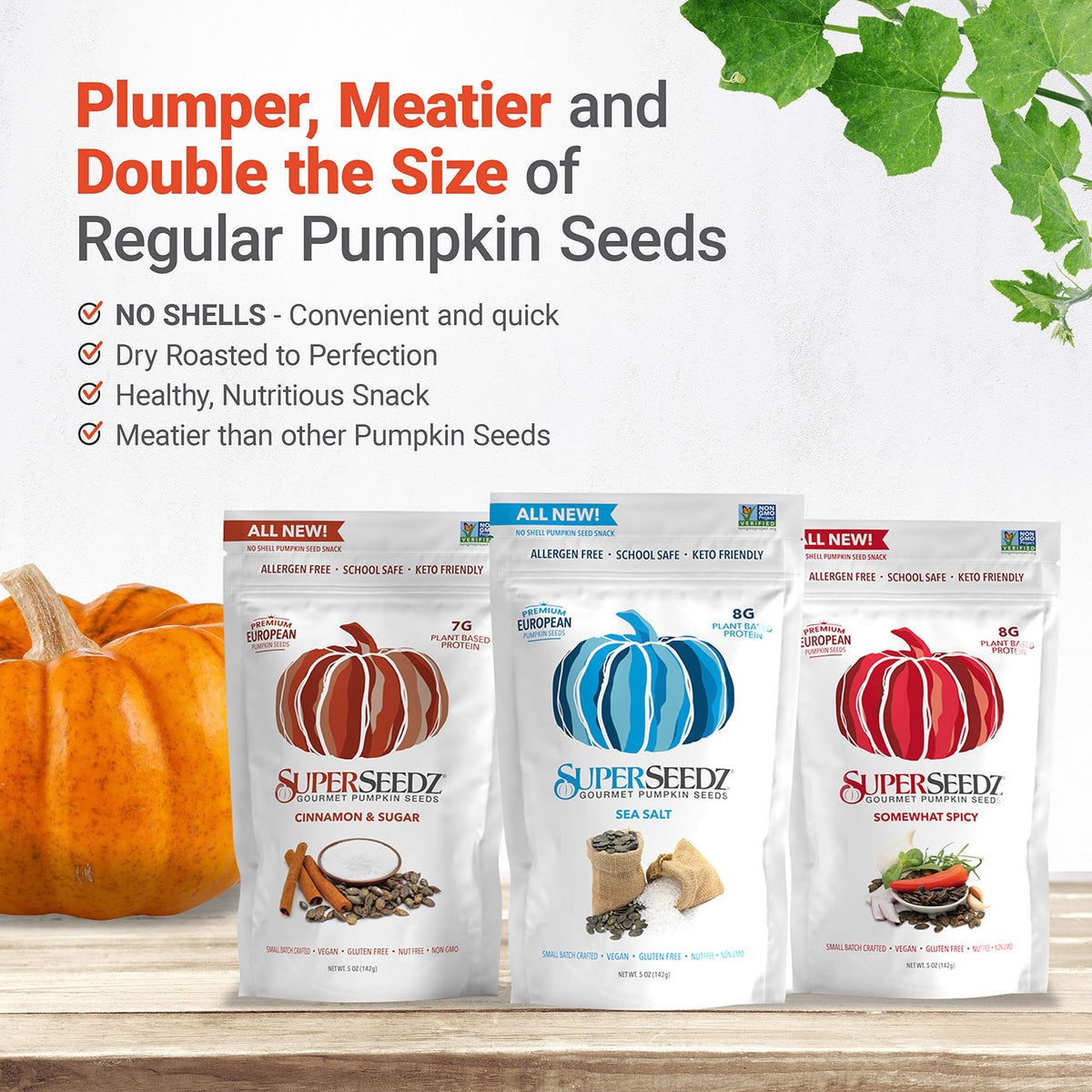 SuperSeedz pumpkin seeds hand-snacking offers satisfying crunch between bites.