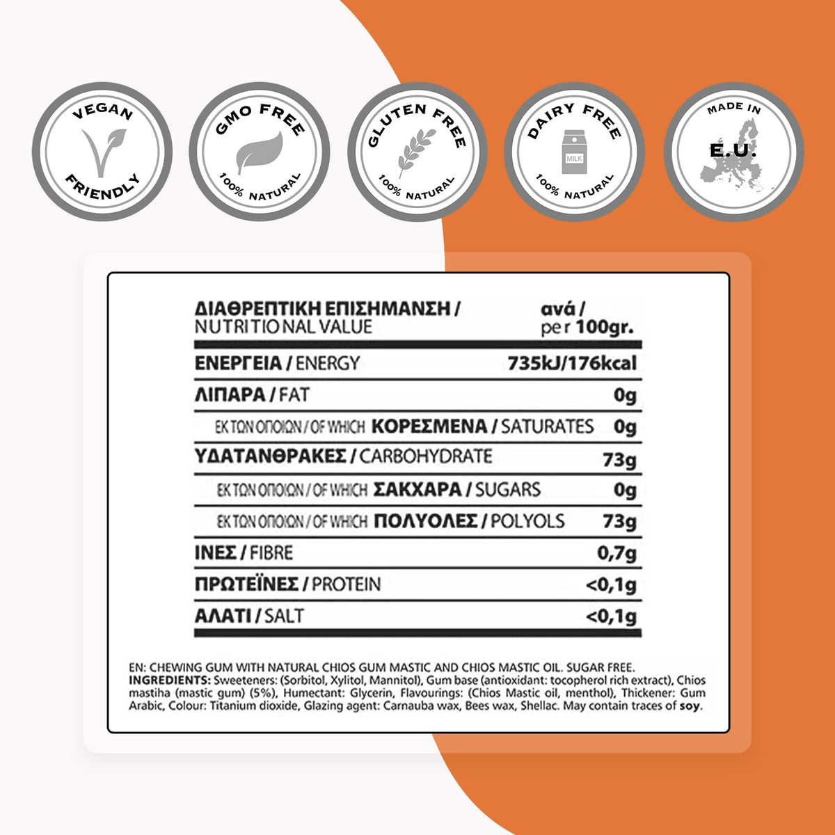 Xylitol-sweetened gum supports sugar-free freshness throughout the day.