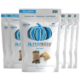 SuperSeedz dry roasted pumpkin seeds with sea salt offer a protein-rich crunch.