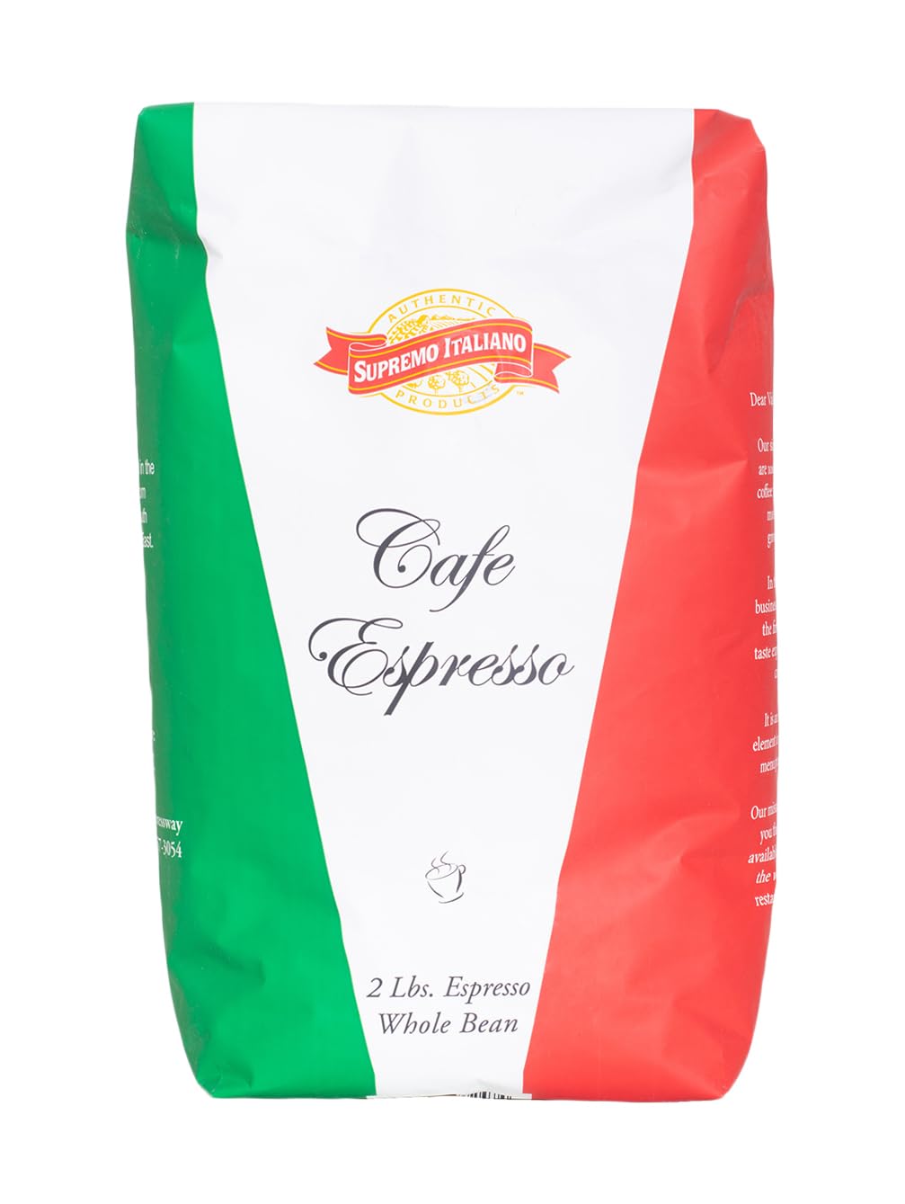 Supremo Italiano Cafe Expresso whole-bean coffee bag ready for authentic espresso brewing at home