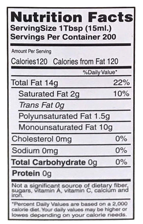 Supremo Italiano olive oil label showing quality and acidity details