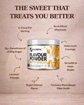 SUPRIVA Flavor Powder enhances baking with sugar-free sweetness for cakes and muffins.