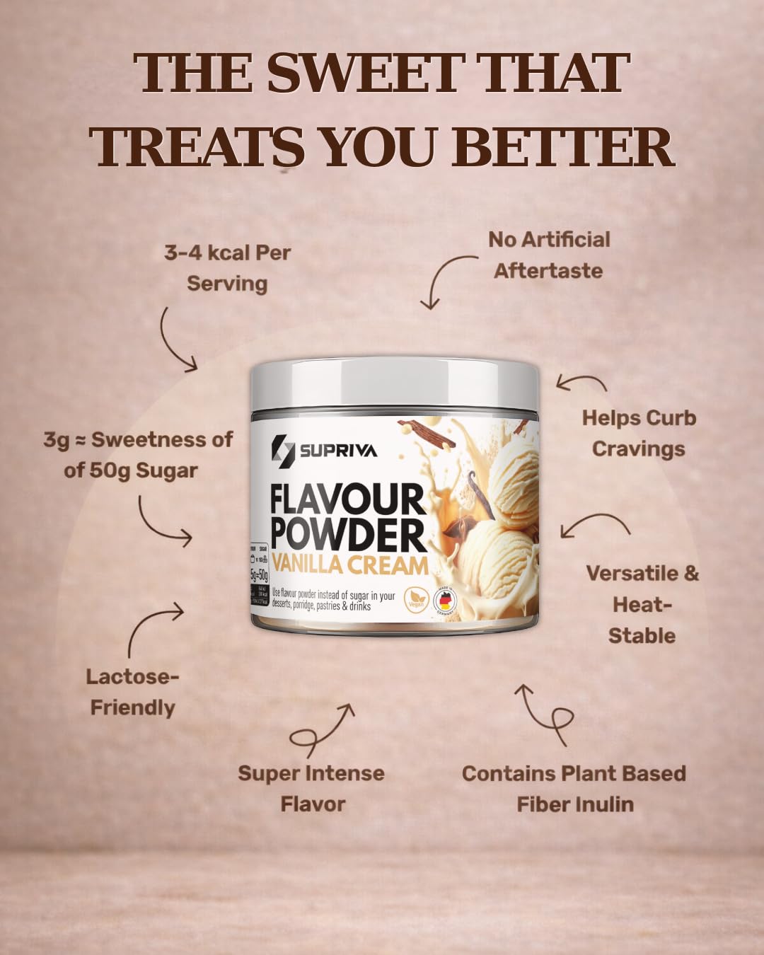 SUPRIVA Vanilla Cream baking dough for cakes and muffins with vanilla lift.