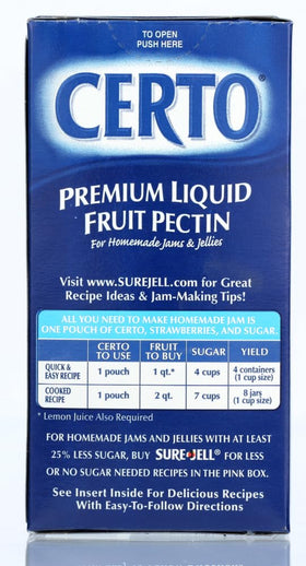 Sure-Jell Certo label detail, clear fruit flavor preserved.