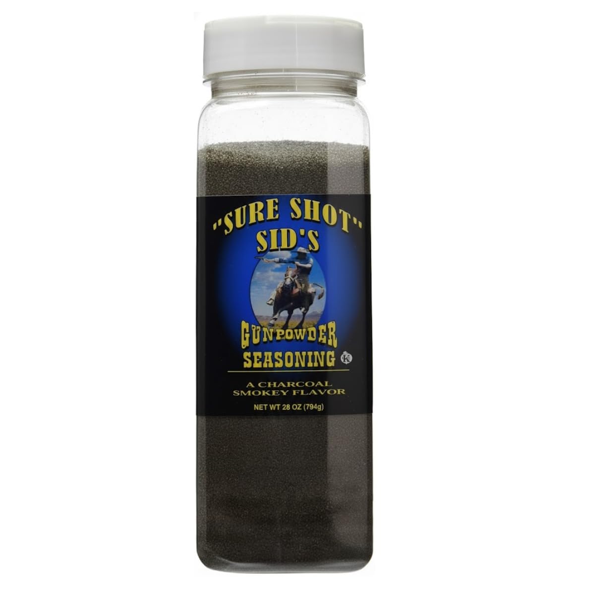 Sure Shot Sid's Gunpowder seasoning 28oz bottle for smoky beef flavor and versatility.