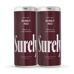 Surely Bubbly Red can top view, low-sugar non-alcoholic red wine option.