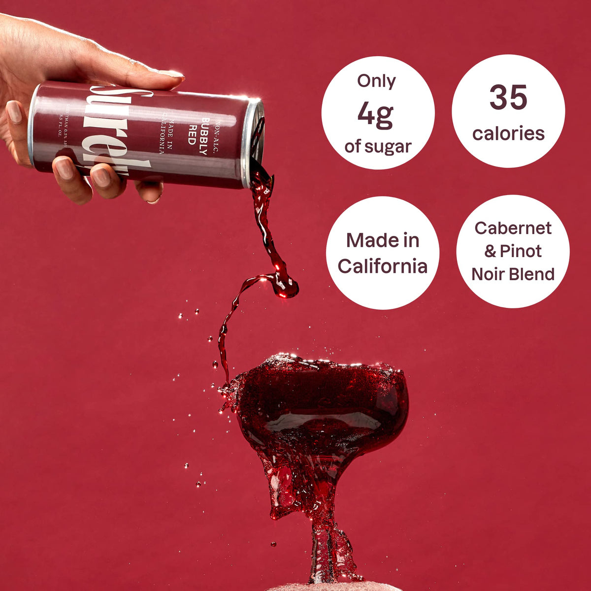 Surely non-alcoholic wine label closeup highlights de-alcoholized red blend.
