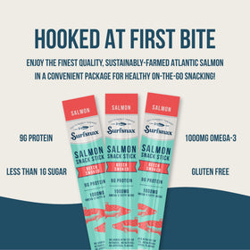 Surfsnax salmon jerky stick omega-3 dense for daily wellness.