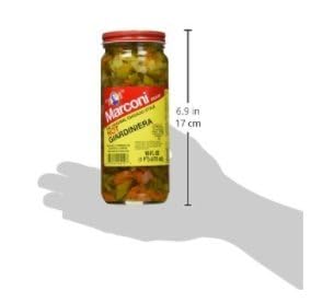 Surgeark Marconi Giardiniera Hot jar label highlighting premium quality and heat level.