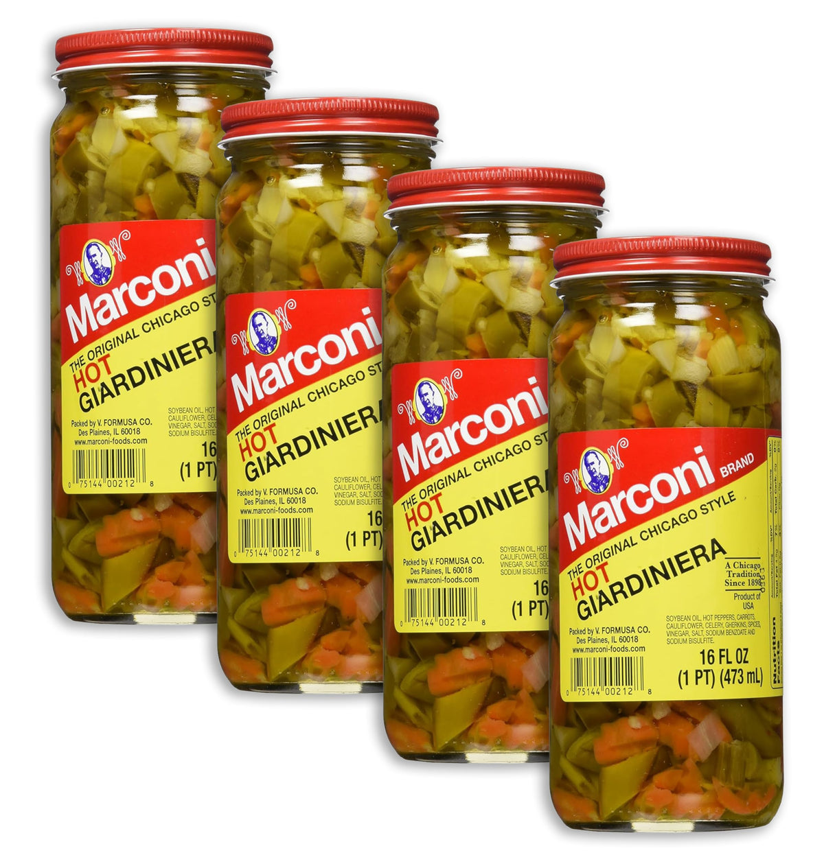 Surgeark Marconi Giardiniera Hot jar: vibrant vegetables ready for snacking.