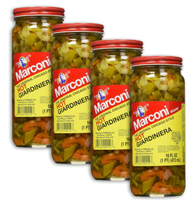 Surgeark Marconi Giardiniera Hot jar: vibrant vegetables ready for snacking.