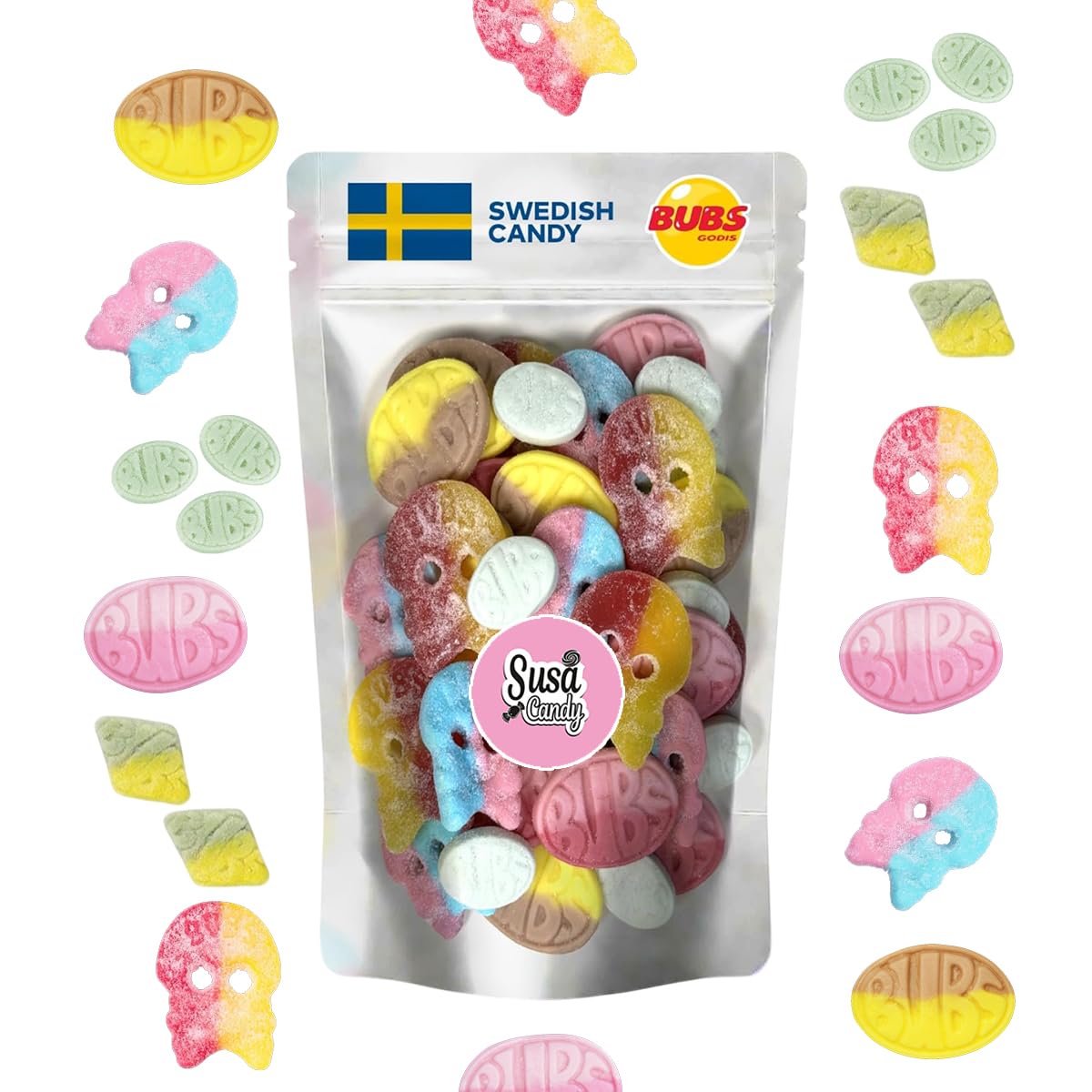 Susa Candy Bubs Swedish Candy Mix oval bites for on-the-go snacking