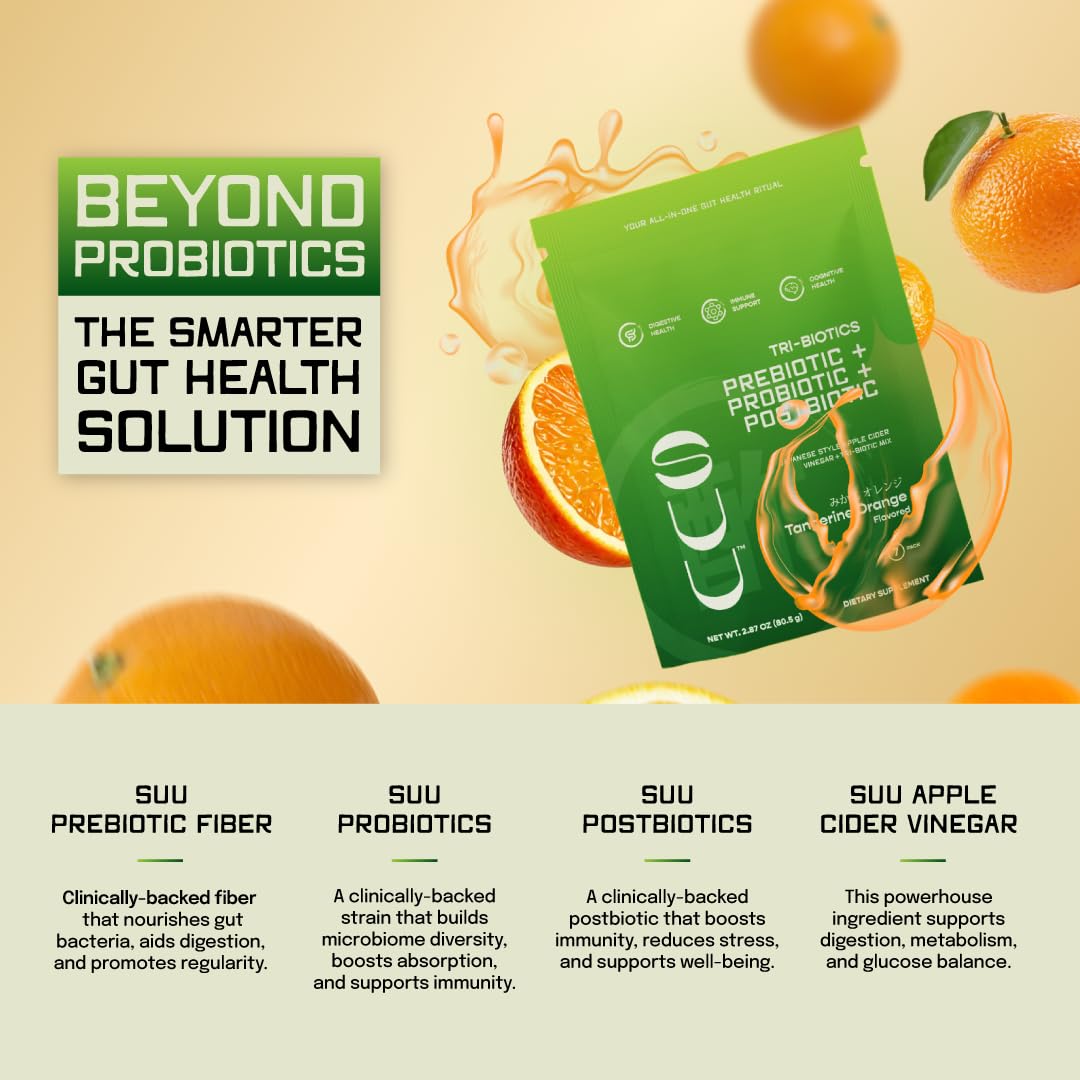 SUU Tribiotics dissolving in water shows easy mixing for a gut-friendly drink