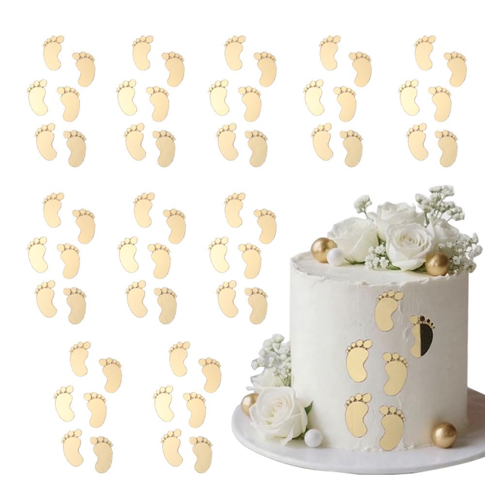 SUVO gold baby feet cake toppers set, 60pcs for stylish gender reveal desserts