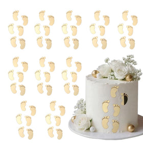 SUVO gold baby feet cake toppers set, 60pcs for stylish gender reveal desserts