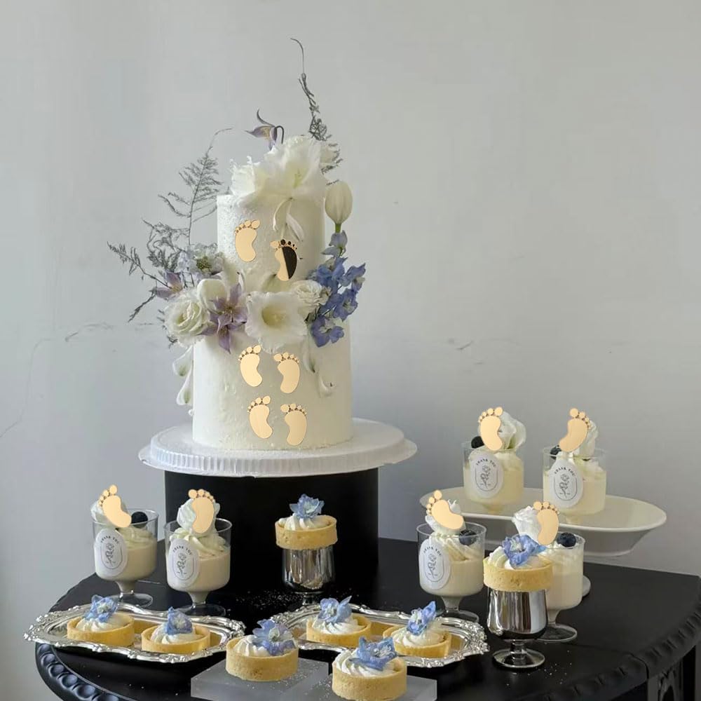 Gold-toned SUVO toppers celebrate new arrivals with cute footprint accents