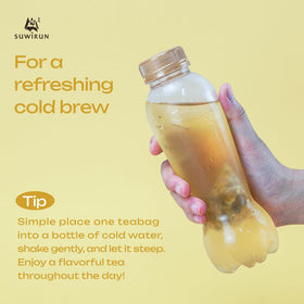 Suwirun biodegradable tea bags in packaging, eco-friendly choice for sustainable brewing.