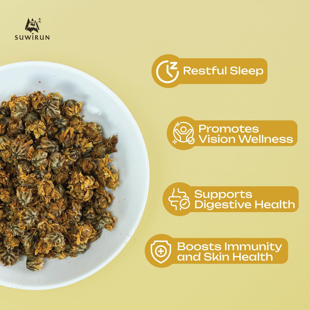 Suwirun chrysanthemum tea brew cup, steeped with delicate floral notes.
