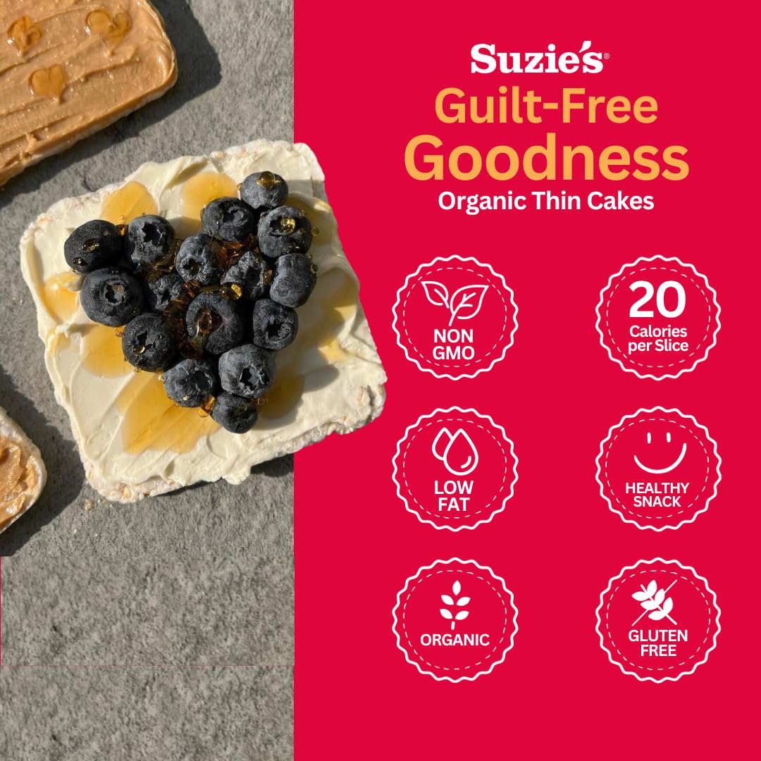 Close-up of the crisp texture of Suzie’s Brown Rice Cake Thins.