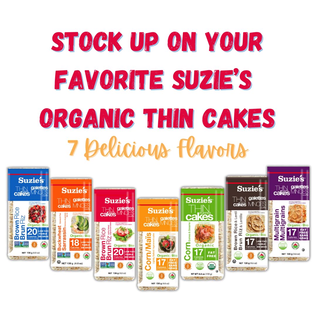 Lunchbox-friendly Suzie’s Rice Cake Thins for on-the-go crunch.