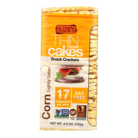 Suzie's Organic corn cake thin lightly salted pack 1, gluten-free bread substitute with crisp texture.