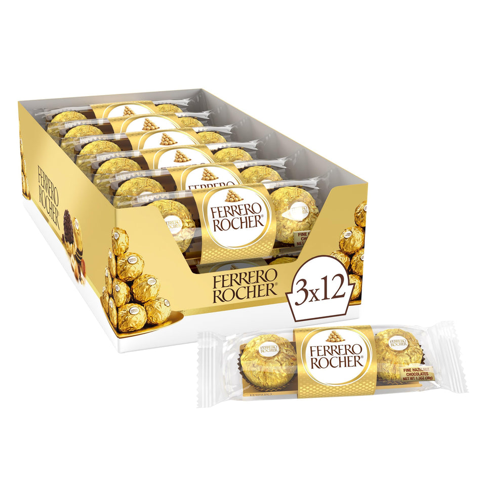 SVQQPE Ferrero Rocher 3pc box 12ct packaging ready for gifting.