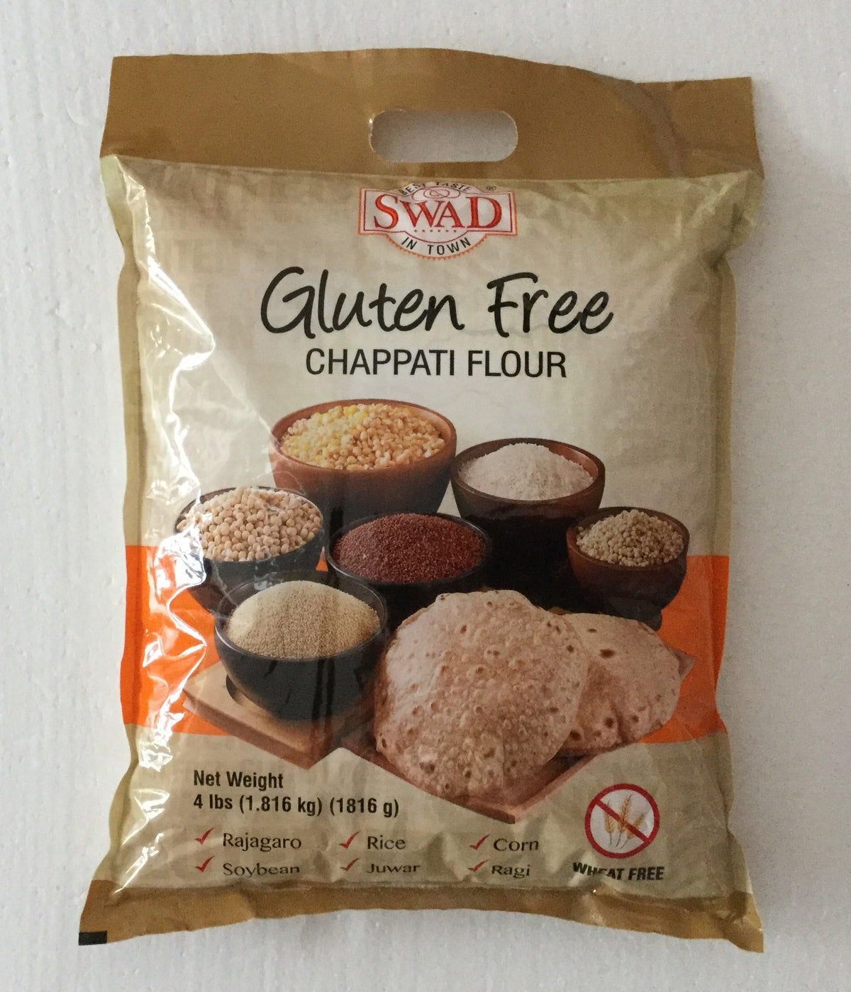 Swad gluten free multi-grain chappati flour packaging—gluten-free option for rotis