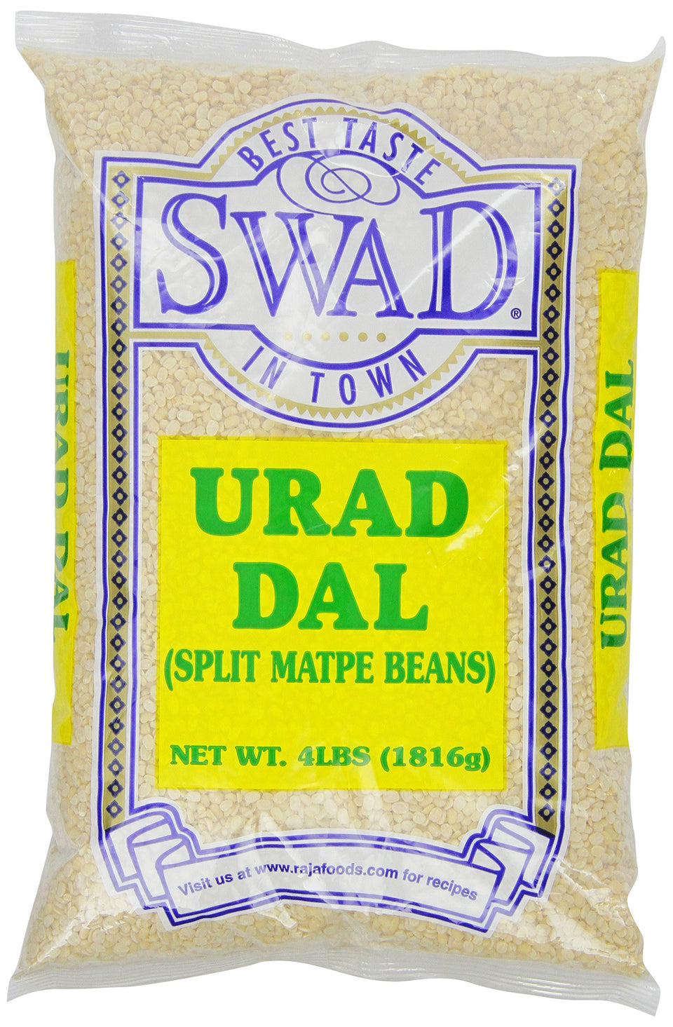 Swad Urad Dal Matpe split packaging image showing 4 lb bag for dosa and idli prep.
