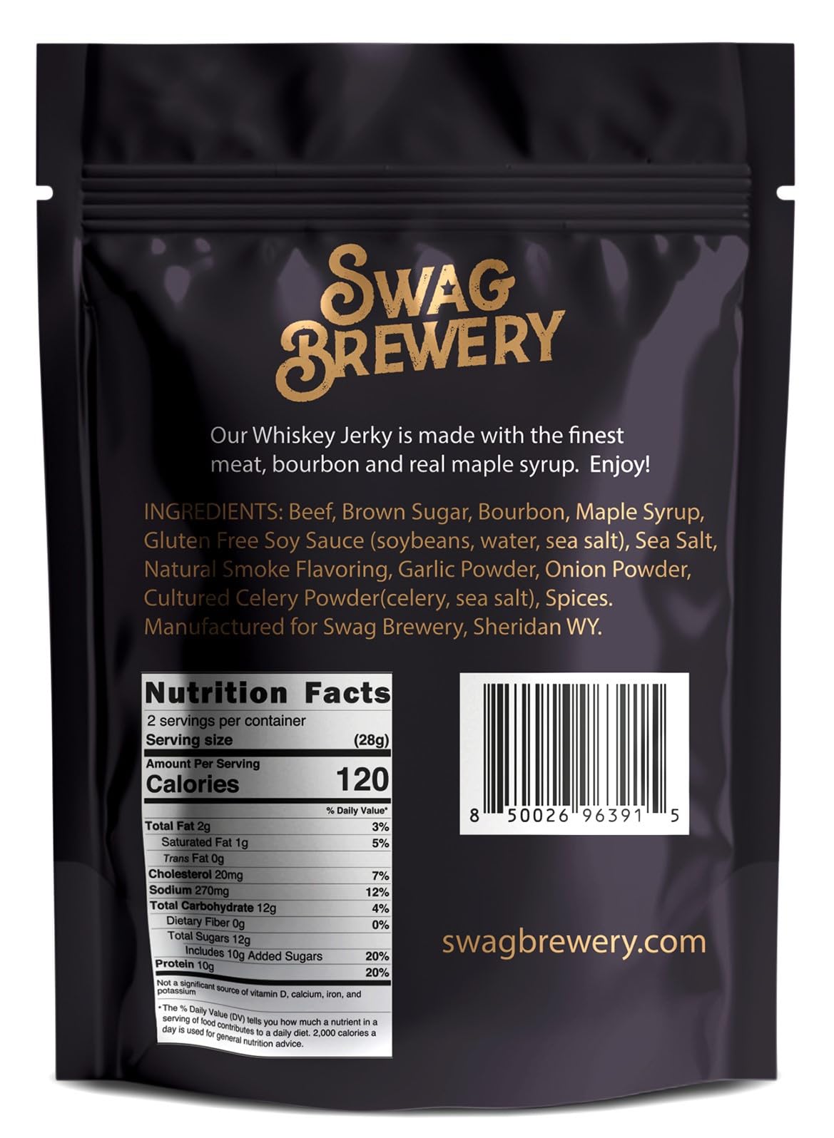 Swag Brewery Whiskey Jerky slices close-up, bold bourbon flavor for snacking.