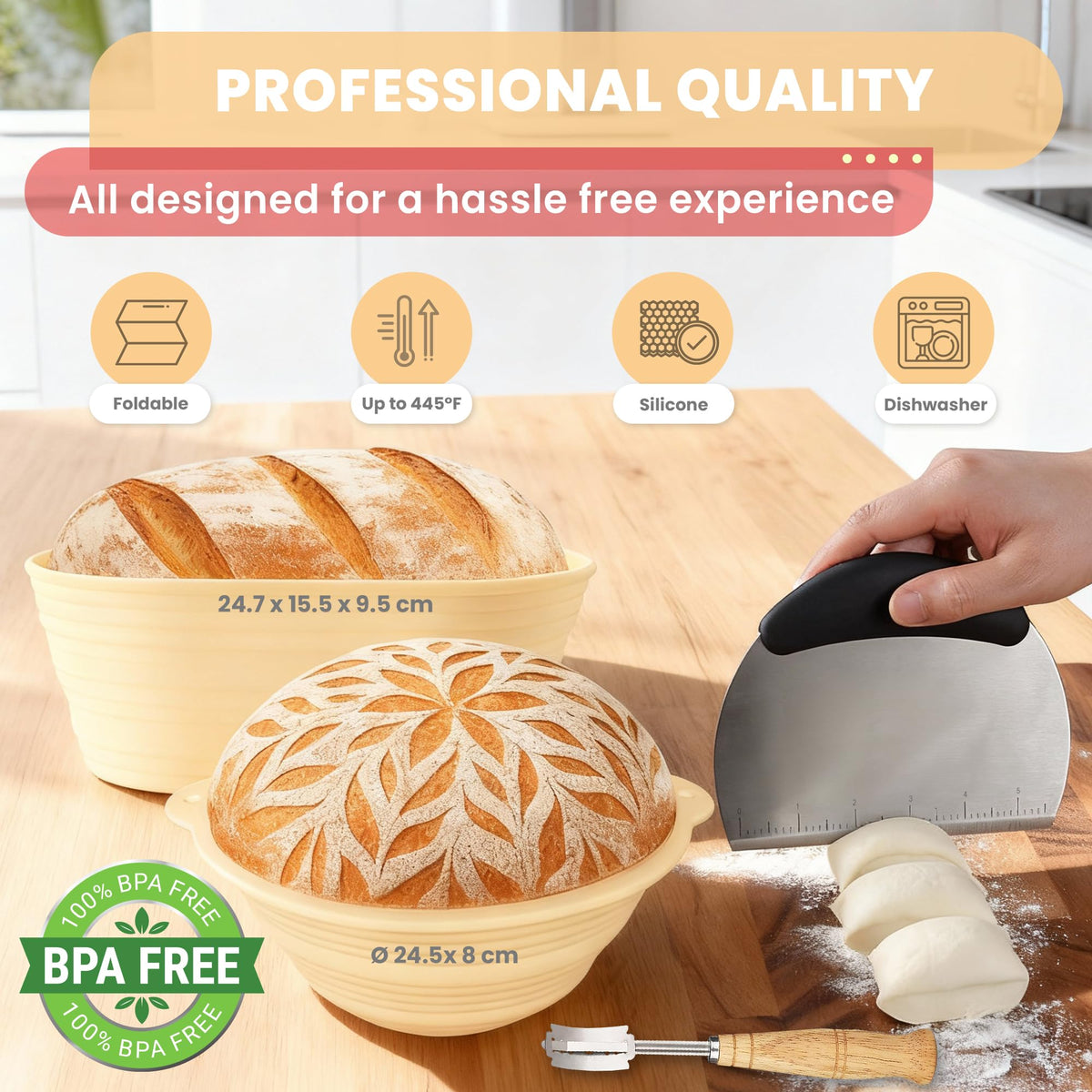 Swakik dough whisk assists quick, even dough blending.