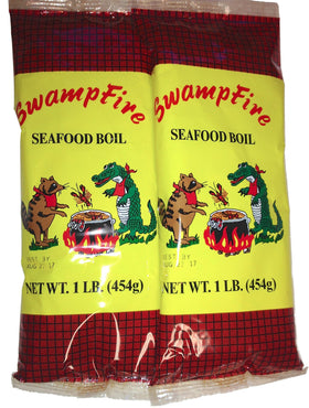 Swamp Fire Seafood Boil 1lb 2-pack packaging for quick Cajun boils.