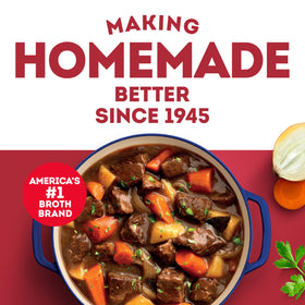 Swanson Beef Broth ingredients closeup, highlighting quality and farm-grown vegetables