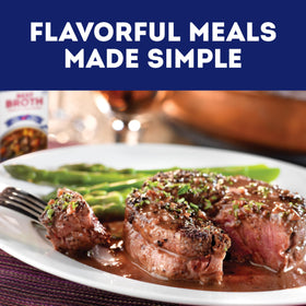 Swanson Beef Broth bowl with steam, great for infusing grains