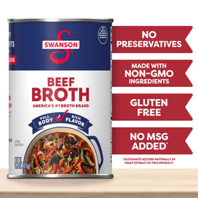 Swanson Beef Broth stovetop simmer scene, ideal for hearty stews
