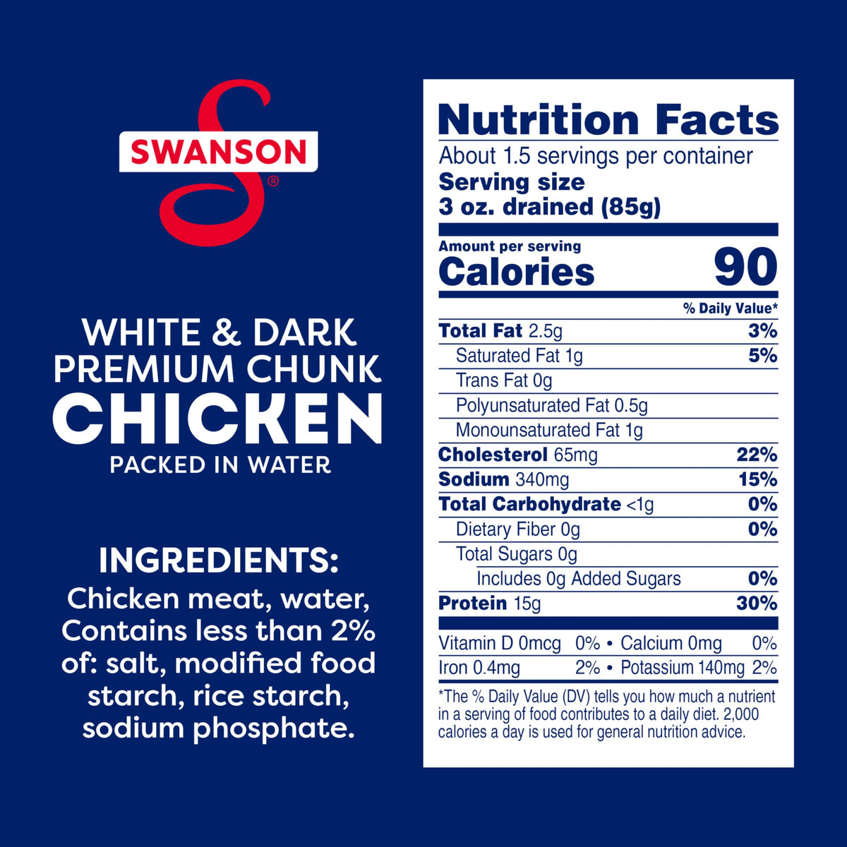 Swanson chicken chunks in water bowl show versatile topping for salads