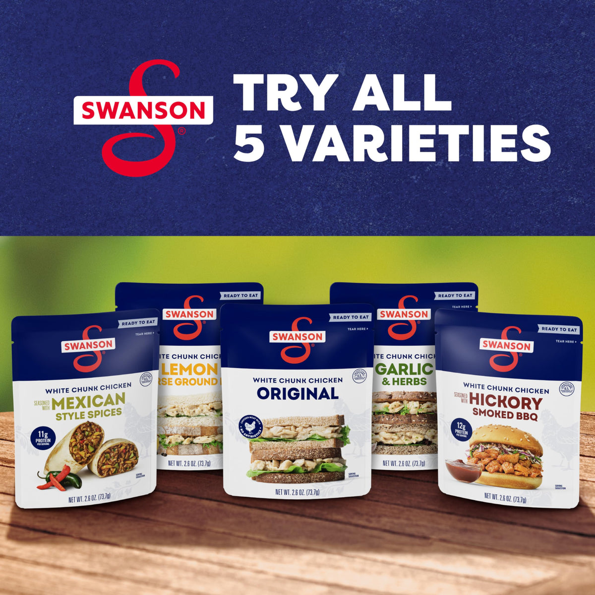 Swanson Hickory Smoked BBQ Chicken pouch, gluten-free option.